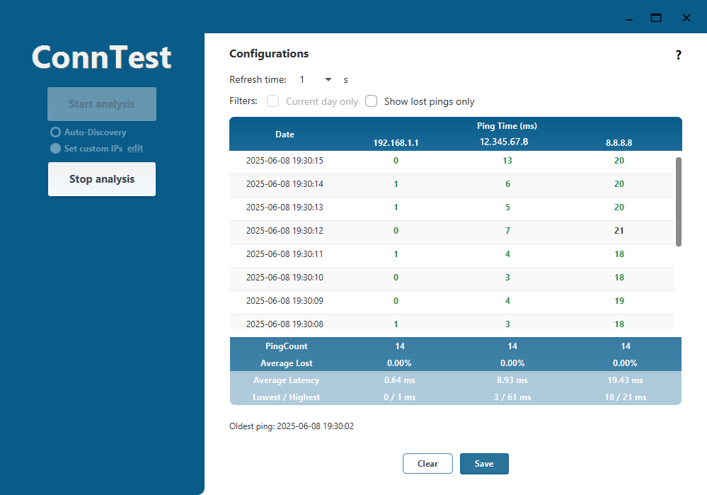 ConnTest Main Interface